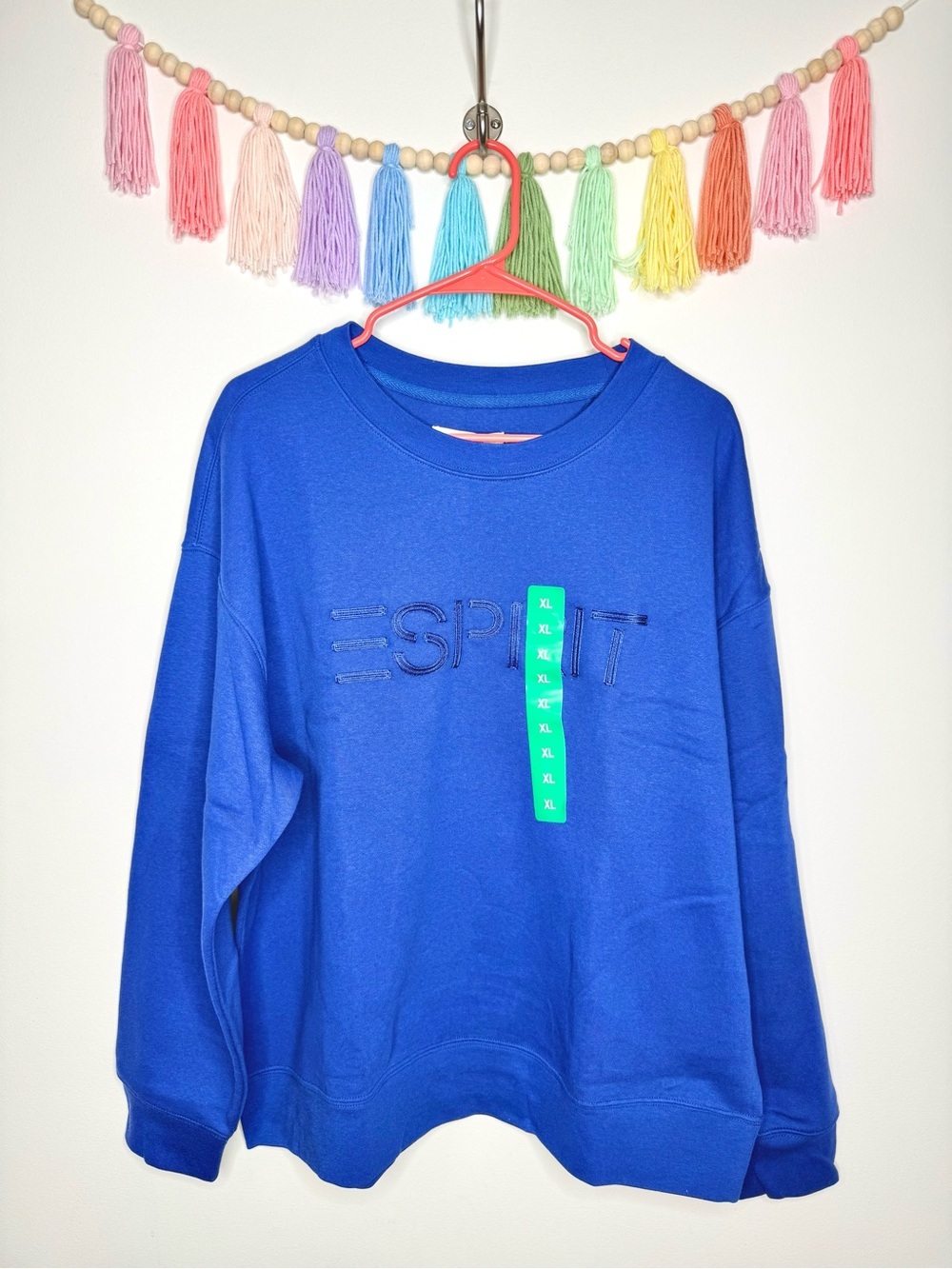Esprit Royal Blue Crewneck Sweatshirt XL NWT Retro 80s Tonal Embroidered Logo - Picture 3 of 14